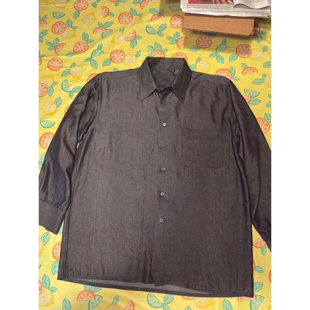 Minimalist Mens Platinum Club Microfibre‎ Button Down Shirt M Charcoal Grey
